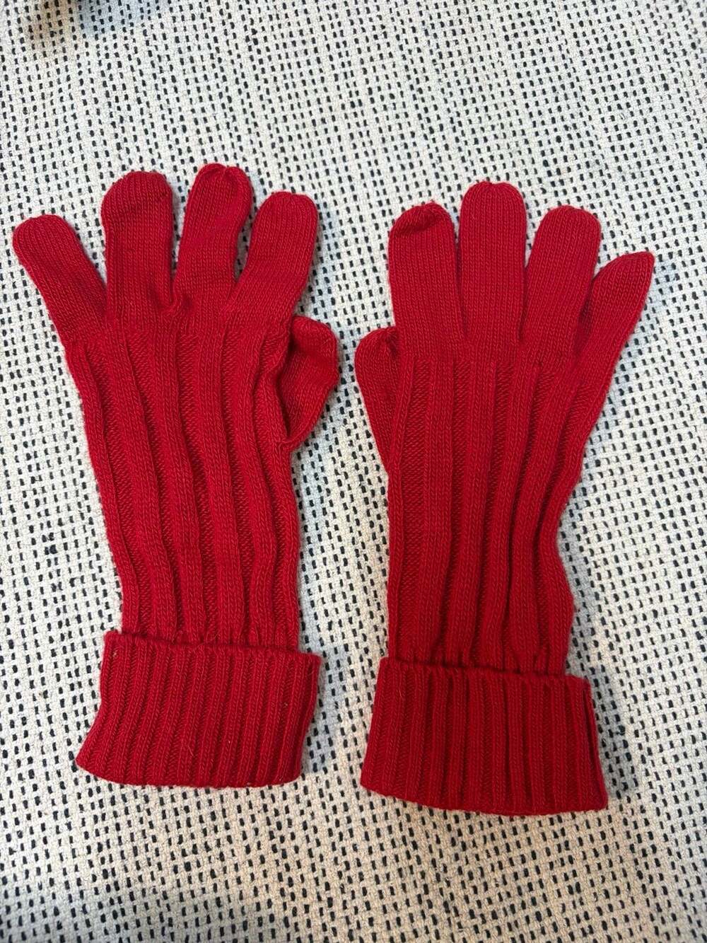 J.Crew Cashmere Gloves One Size Red Ribbed Knit Winter Cold Weather